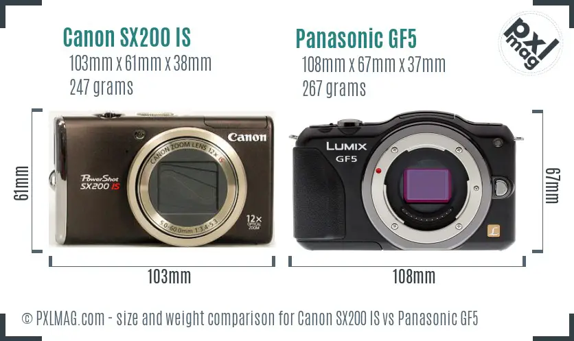 Canon SX200 IS vs Panasonic GF5 size comparison