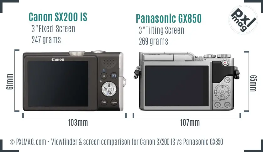 Canon SX200 IS vs Panasonic GX850 Screen and Viewfinder comparison