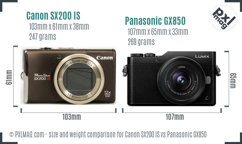 Canon SX200 IS vs Panasonic GX850 size comparison