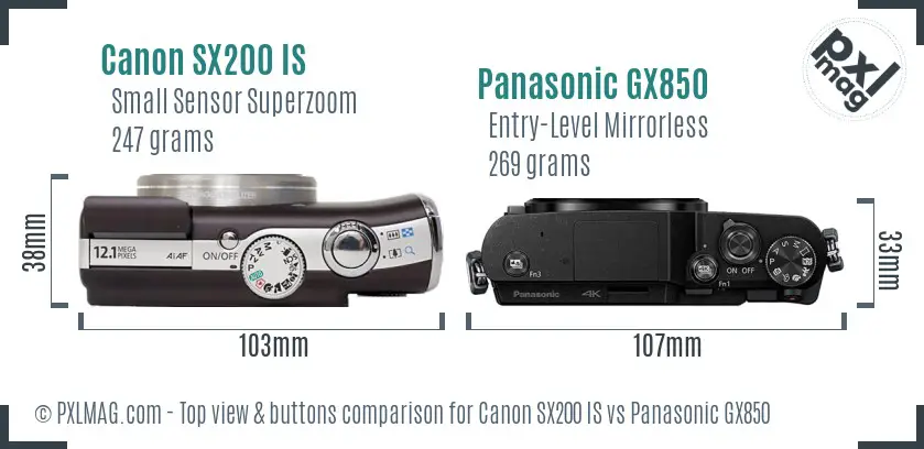 Canon SX200 IS vs Panasonic GX850 top view buttons comparison
