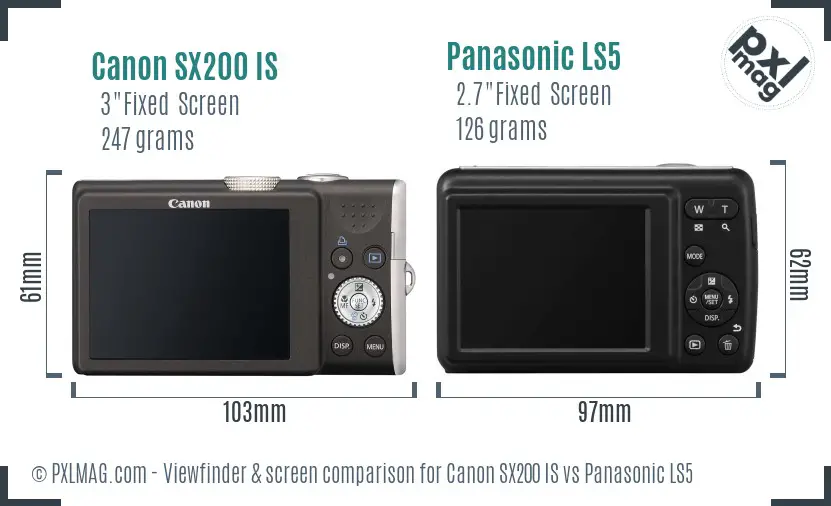 Canon SX200 IS vs Panasonic LS5 Screen and Viewfinder comparison