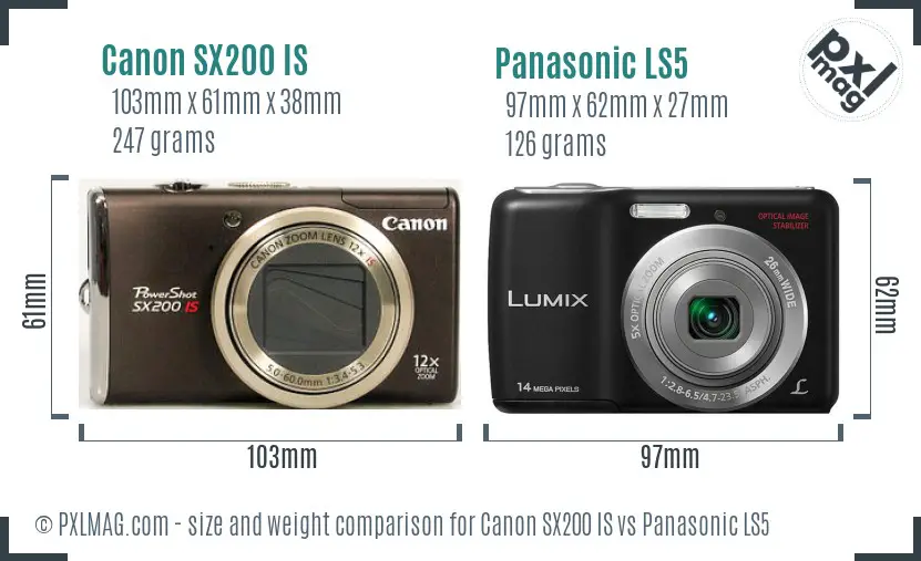 Canon SX200 IS vs Panasonic LS5 size comparison