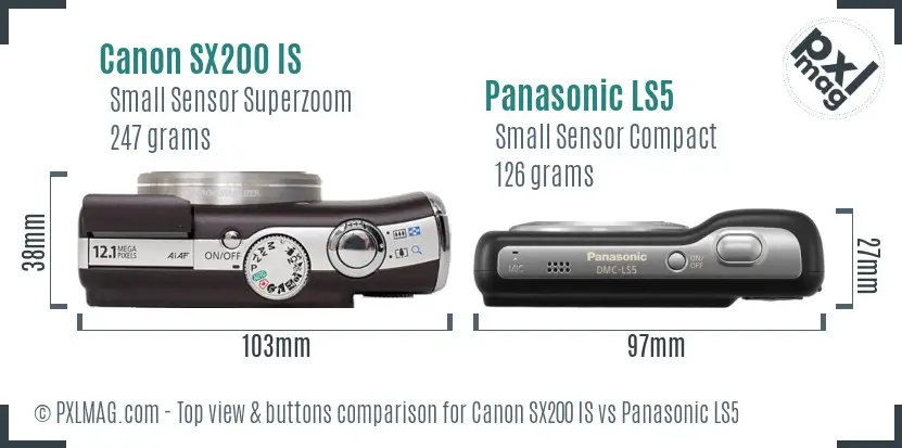 Canon SX200 IS vs Panasonic LS5 top view buttons comparison