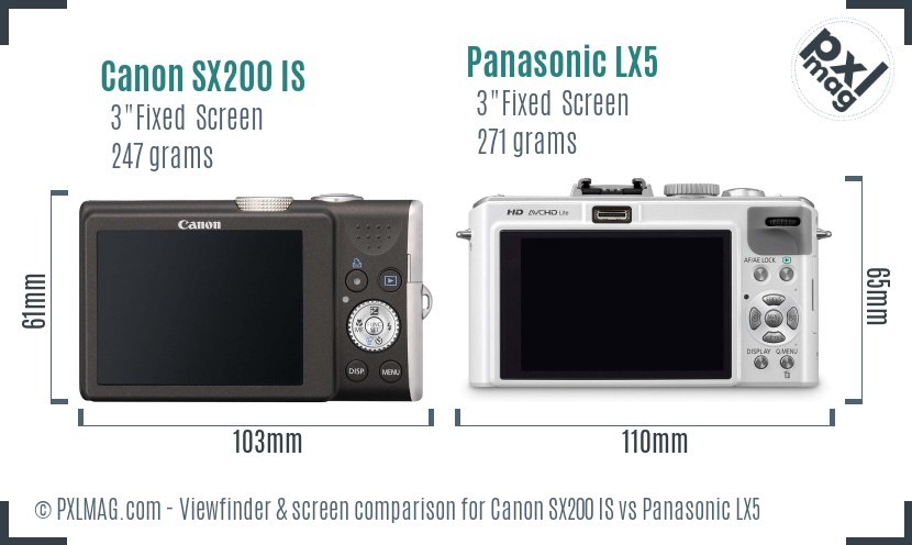 Canon SX200 IS vs Panasonic LX5 Screen and Viewfinder comparison