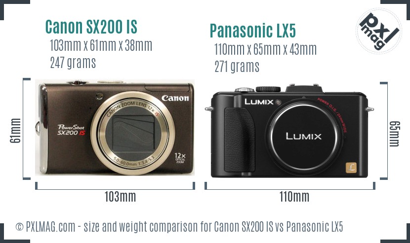 Canon SX200 IS vs Panasonic LX5 size comparison Canon SX200 IS vs Panasonic LX5 size comparison