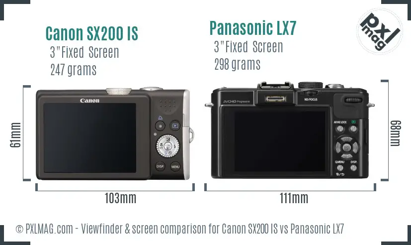 Canon SX200 IS vs Panasonic LX7 Screen and Viewfinder comparison