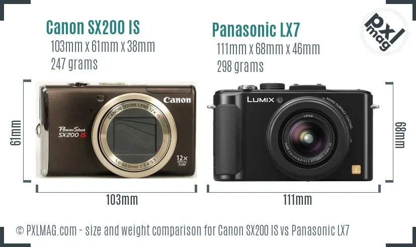 Canon SX200 IS vs Panasonic LX7 size comparison