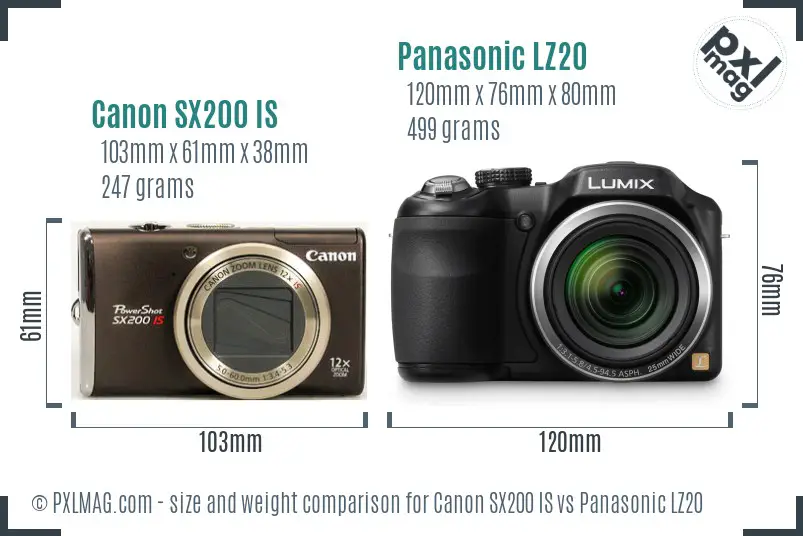 Canon SX200 IS vs Panasonic LZ20 size comparison Canon SX200 IS vs Panasonic LZ20 size comparison