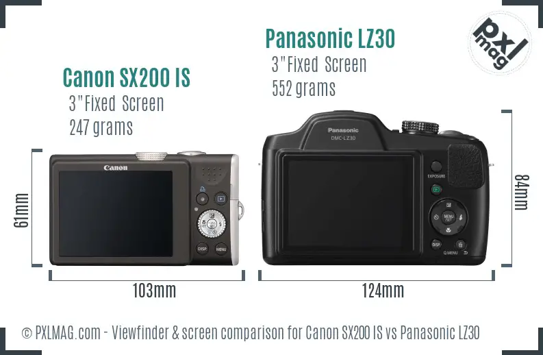 Canon SX200 IS vs Panasonic LZ30 Screen and Viewfinder comparison