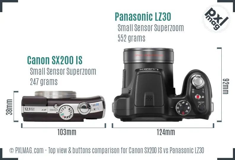 Canon SX200 IS vs Panasonic LZ30 top view buttons comparison