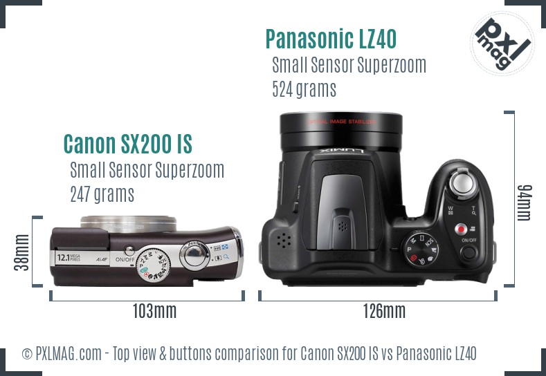 Canon SX200 IS vs Panasonic LZ40 top view buttons comparison