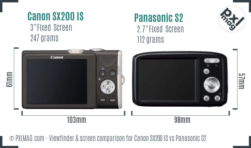 Canon SX200 IS vs Panasonic S2 Screen and Viewfinder comparison