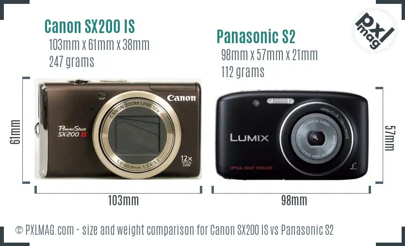 Canon SX200 IS vs Panasonic S2 size comparison