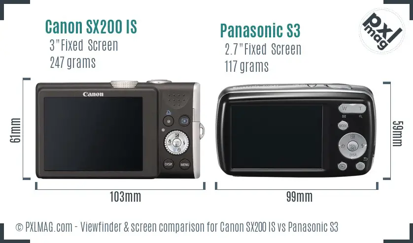 Canon SX200 IS vs Panasonic S3 Screen and Viewfinder comparison