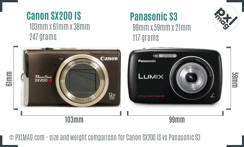 Canon SX200 IS vs Panasonic S3 size comparison