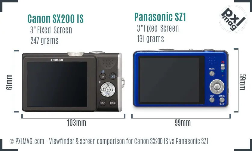 Canon SX200 IS vs Panasonic SZ1 Screen and Viewfinder comparison