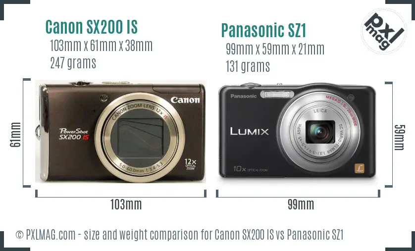Canon SX200 IS vs Panasonic SZ1 size comparison