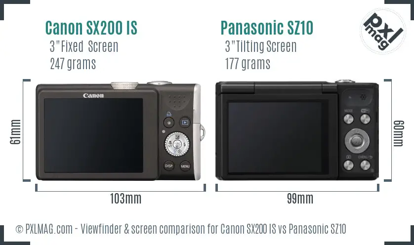 Canon SX200 IS vs Panasonic SZ10 Screen and Viewfinder comparison