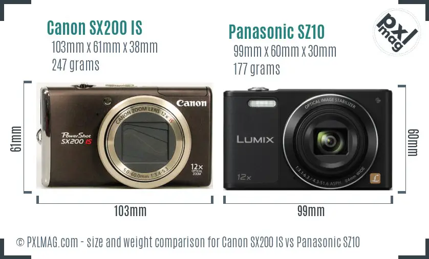 Canon SX200 IS vs Panasonic SZ10 size comparison