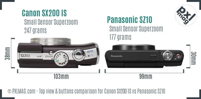 Canon SX200 IS vs Panasonic SZ10 top view buttons comparison