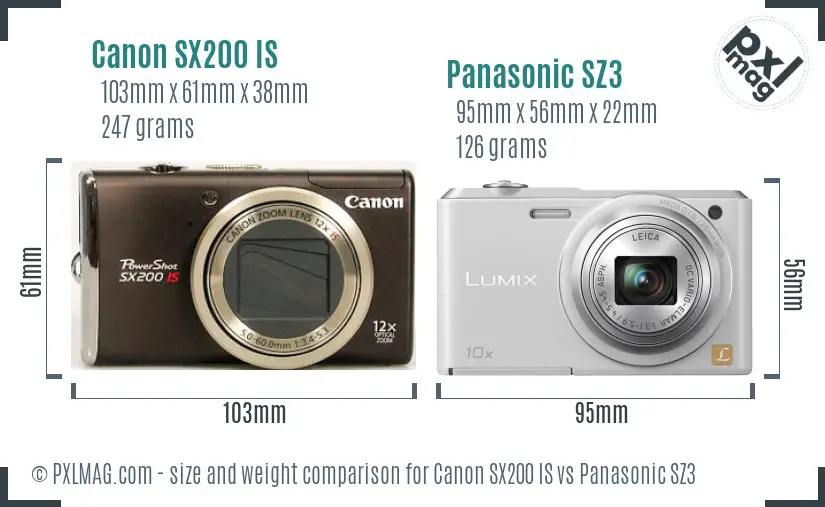 Canon SX200 IS vs Panasonic SZ3 size comparison