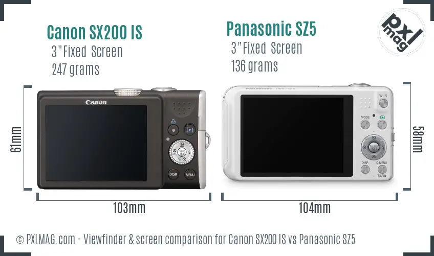 Canon SX200 IS vs Panasonic SZ5 Screen and Viewfinder comparison Canon SX200 IS vs Panasonic SZ5 Screen and Viewfinder comparison