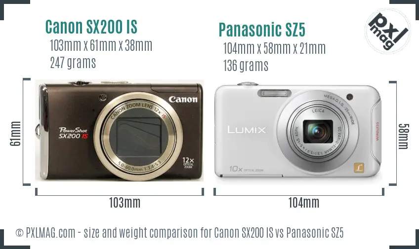 Canon SX200 IS vs Panasonic SZ5 size comparison Canon SX200 IS vs Panasonic SZ5 size comparison