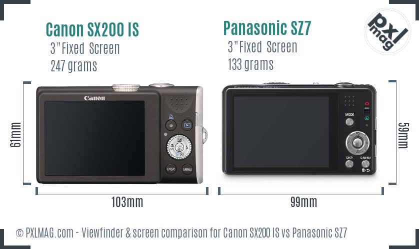 Canon SX200 IS vs Panasonic SZ7 Screen and Viewfinder comparison