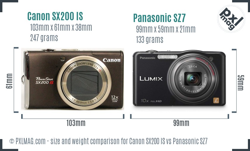 Canon SX200 IS vs Panasonic SZ7 size comparison