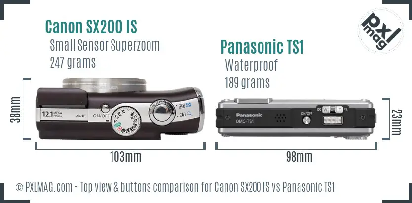 Canon SX200 IS vs Panasonic TS1 top view buttons comparison