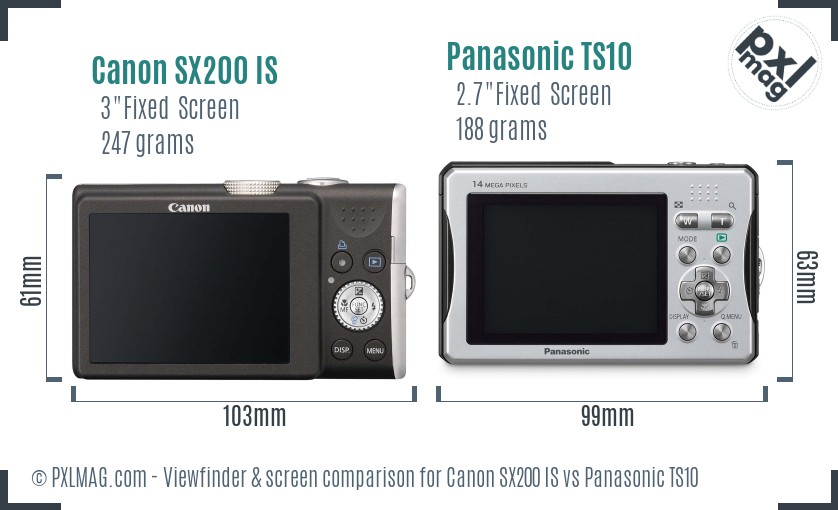 Canon SX200 IS vs Panasonic TS10 Screen and Viewfinder comparison