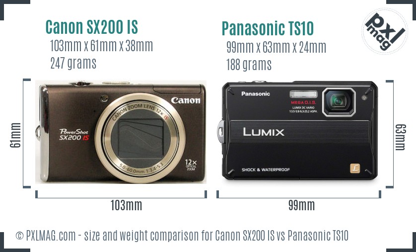 Canon SX200 IS vs Panasonic TS10 size comparison Canon SX200 IS vs Panasonic TS10 size comparison