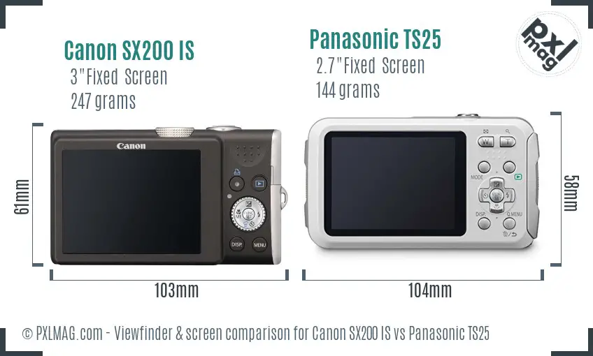 Canon SX200 IS vs Panasonic TS25 Screen and Viewfinder comparison
