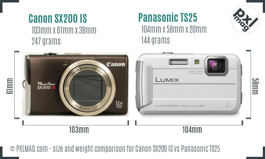 Canon SX200 IS vs Panasonic TS25 size comparison