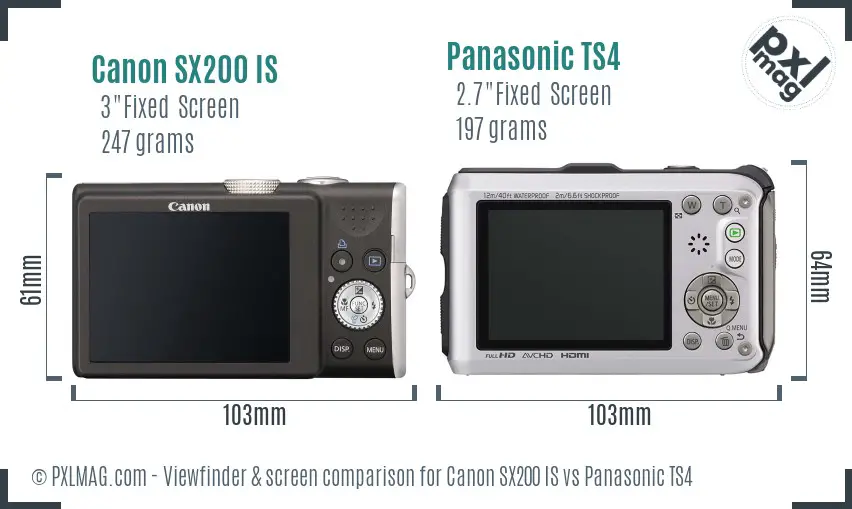 Canon SX200 IS vs Panasonic TS4 Screen and Viewfinder comparison