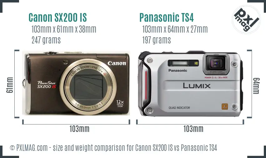 Canon SX200 IS vs Panasonic TS4 size comparison