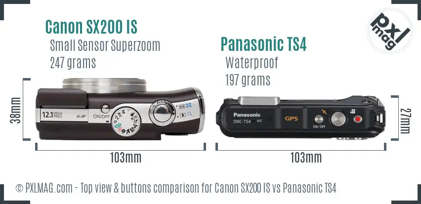 Canon SX200 IS vs Panasonic TS4 top view buttons comparison