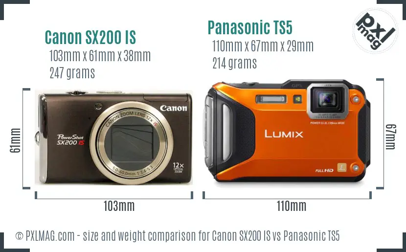 Canon SX200 IS vs Panasonic TS5 size comparison Canon SX200 IS vs Panasonic TS5 size comparison