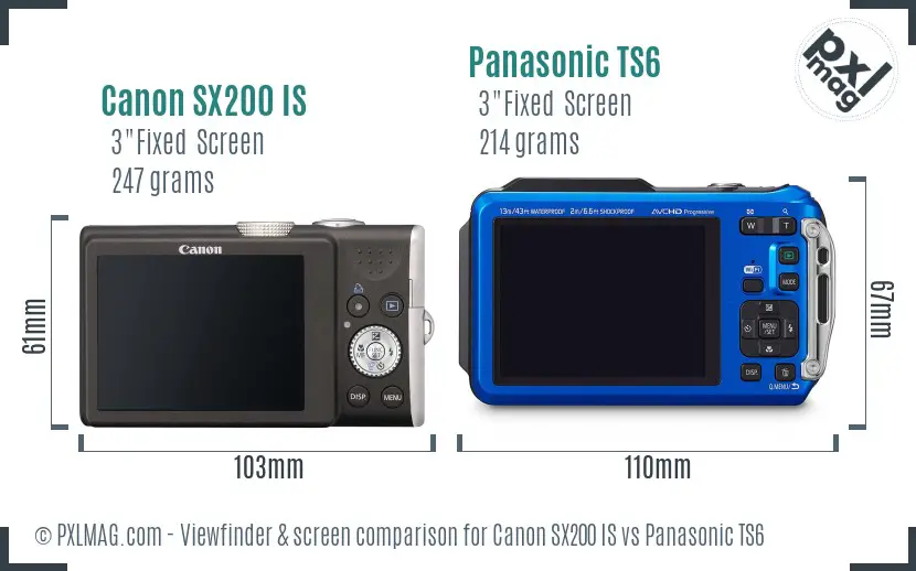 Canon SX200 IS vs Panasonic TS6 Screen and Viewfinder comparison