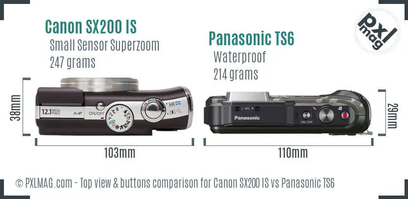 Canon SX200 IS vs Panasonic TS6 top view buttons comparison