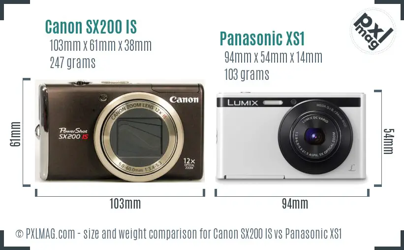 Canon SX200 IS vs Panasonic XS1 size comparison