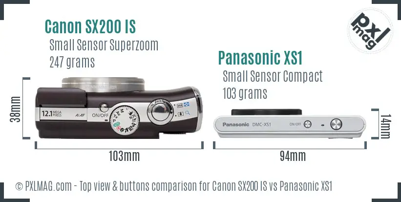 Canon SX200 IS vs Panasonic XS1 top view buttons comparison