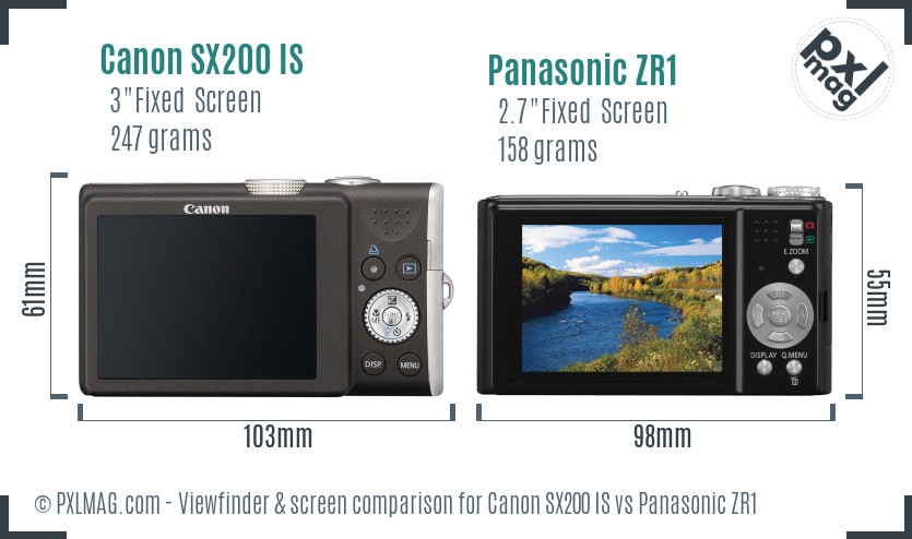 Canon SX200 IS vs Panasonic ZR1 Screen and Viewfinder comparison