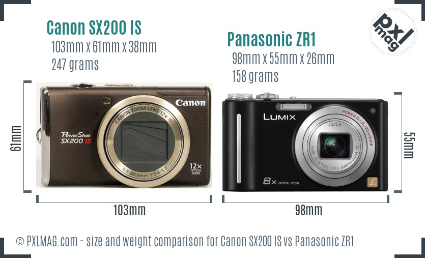 Canon SX200 IS vs Panasonic ZR1 size comparison Canon SX200 IS vs Panasonic ZR1 size comparison