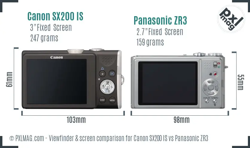 Canon SX200 IS vs Panasonic ZR3 Screen and Viewfinder comparison Canon SX200 IS vs Panasonic ZR3 Screen and Viewfinder comparison