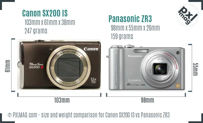 Canon SX200 IS vs Panasonic ZR3 size comparison Canon SX200 IS vs Panasonic ZR3 size comparison