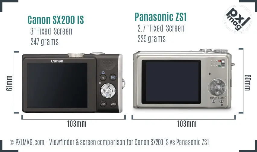 Canon SX200 IS vs Panasonic ZS1 Screen and Viewfinder comparison