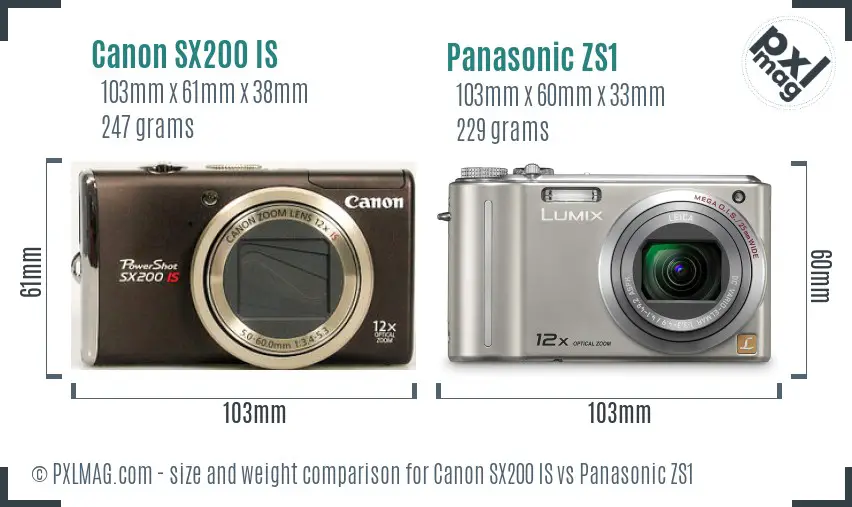 Canon SX200 IS vs Panasonic ZS1 size comparison