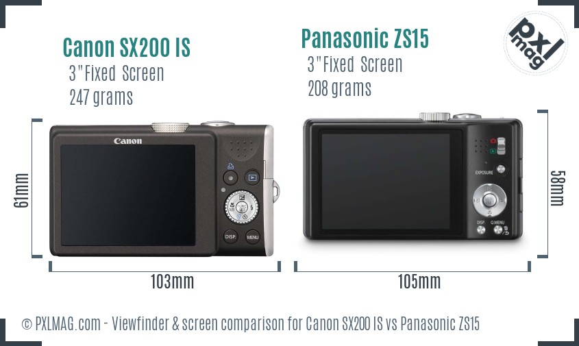 Canon SX200 IS vs Panasonic ZS15 Screen and Viewfinder comparison