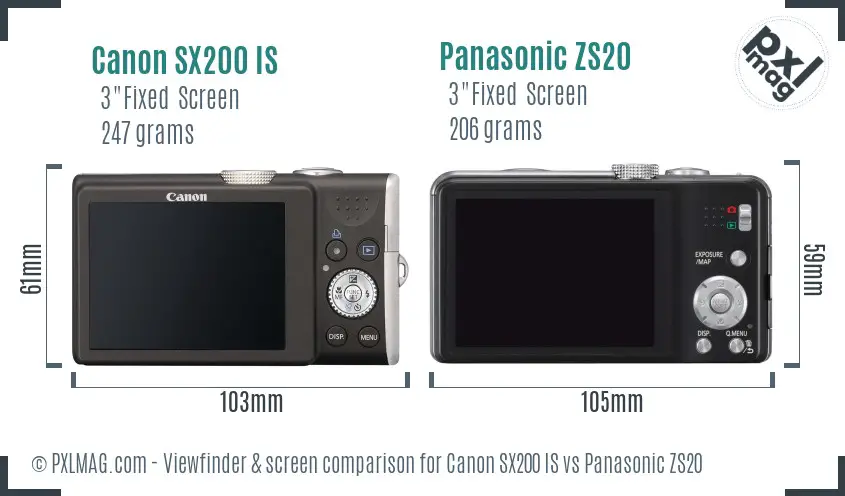 Canon SX200 IS vs Panasonic ZS20 Screen and Viewfinder comparison